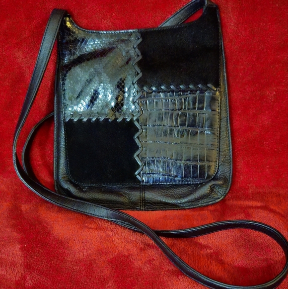 Fossil Vintage Black Leather & Multi-Textured Crossbody Bag - Picture 1 of 9